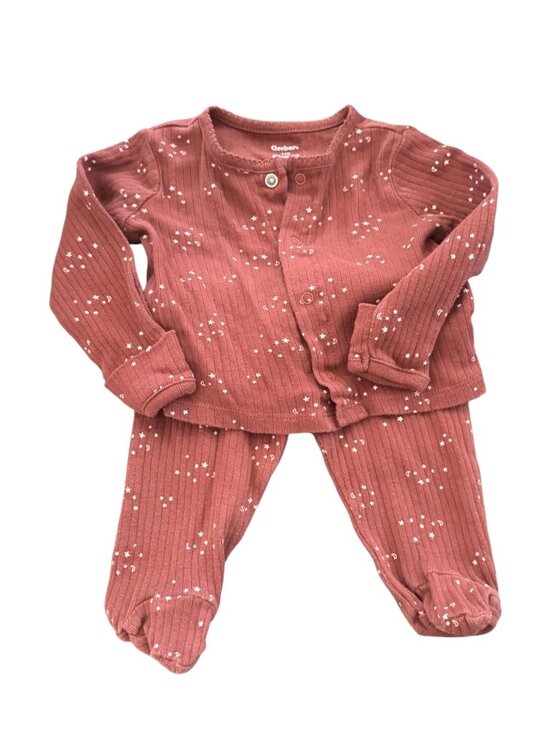 ger Other - Gerber 2-Piece Ribbed Moon & Stars Pajama Set Burgundy 0-3 Months Baby Girl